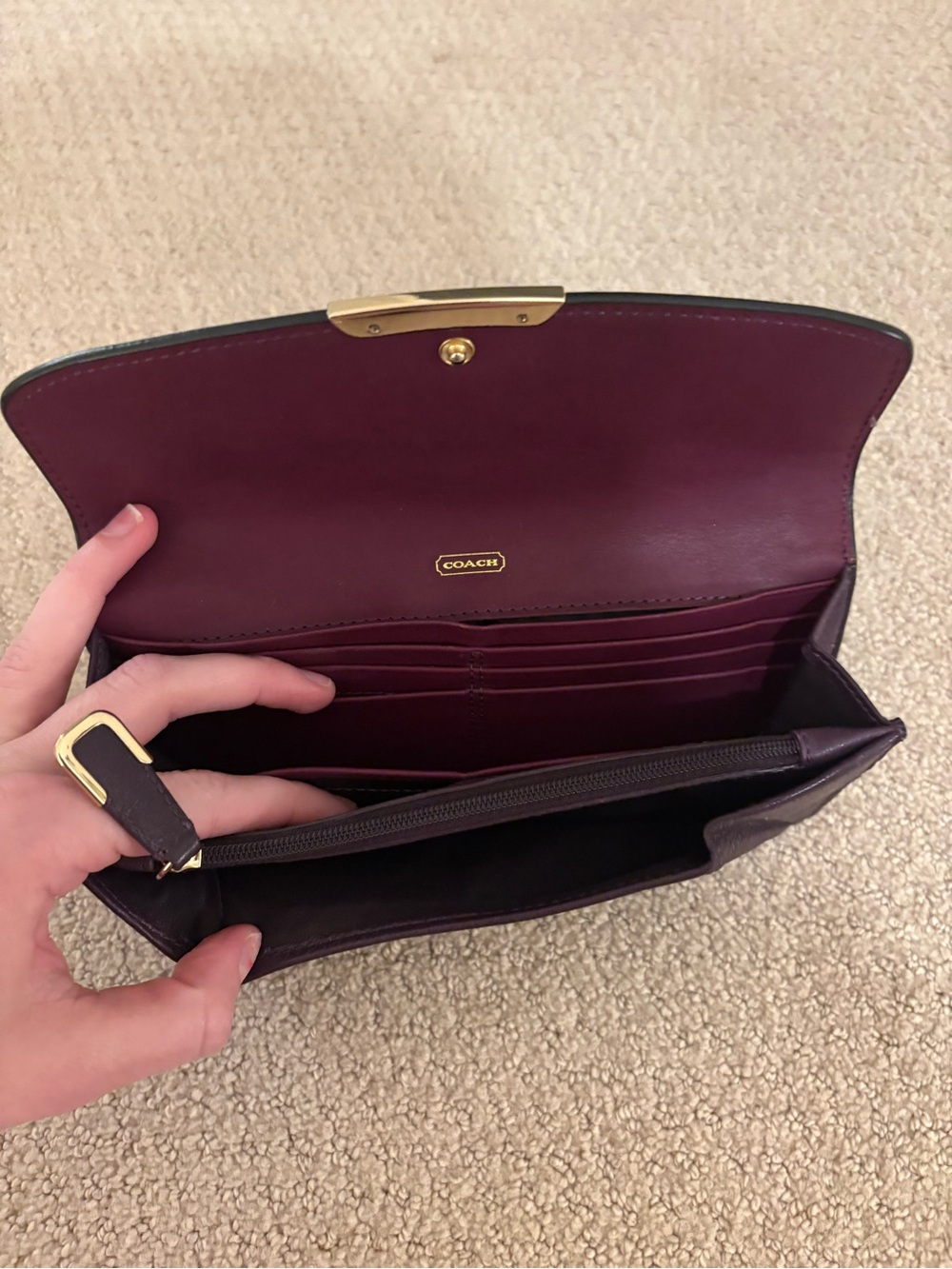 Coach Soft Leather Slim Envelope Wallet Plum Burgundy Gold Hardware - Picture 5 of 7